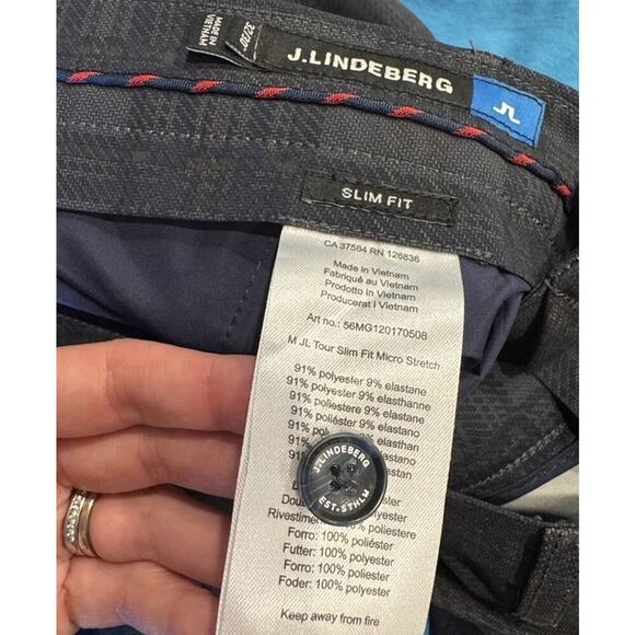 J Lindberg 32 X 30 Plaid Green Tartan Print Slim Fit Performance Golf Pants - Picture 8 of 10